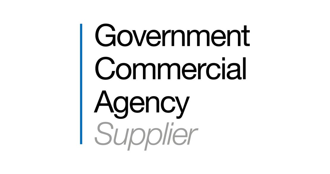The Crown Commercial Service supplier logo in text with a blue indent line